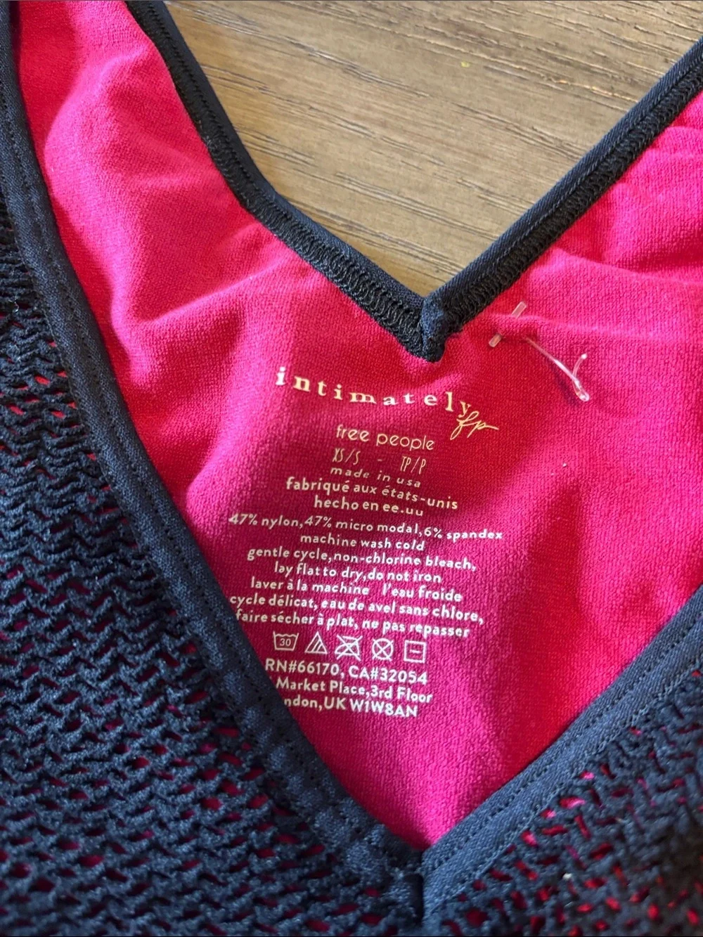 Free People Black Open-Knit Tank with Hot Pink Lining micro modal shirt xs/s
